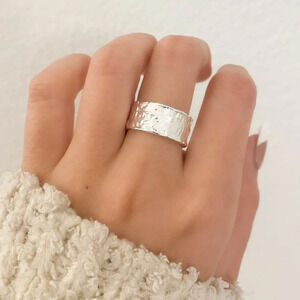 925 Sterling Silver Textured Ring Band Chunky Ring Minimalist Ring Foil Ring